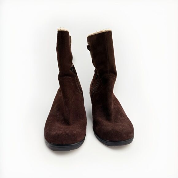 Clark’s Bendables Brown Suede Faux Fur Heeled Boots Ankle Size 8.5 M - Picture 2 of 9